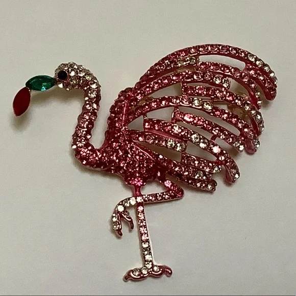 Pink Rhinestone Flamingo Brooch/Pendant - Picture 5 of 8